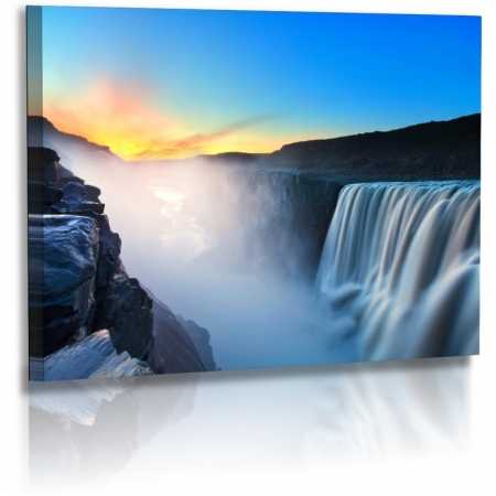 Naturbilder - Landschaft - Island - Bild - Wasserfall - Steine - Felsen - Mitternachtssonne